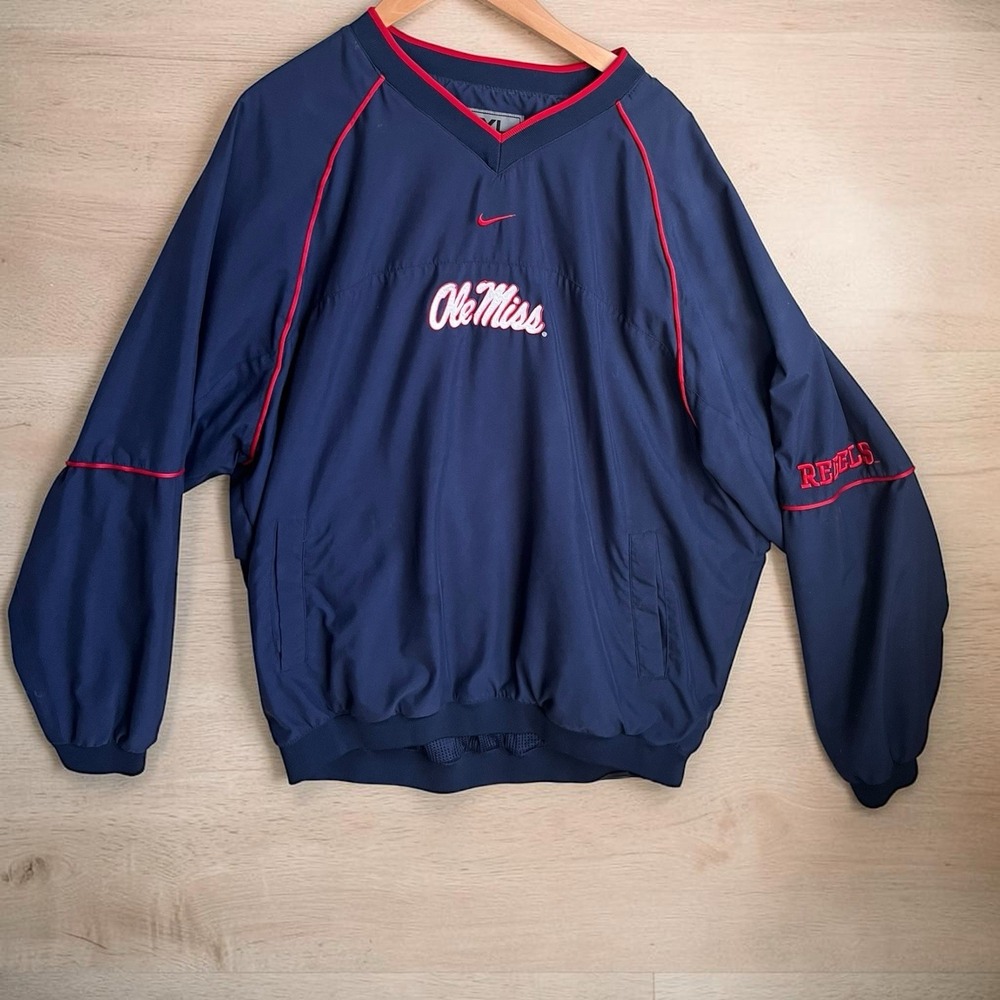 Nike Team Vintage Ole Miss Rebels Windbreaker Pullover Jacket Mens XL Blue NCAA